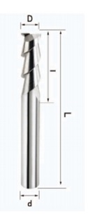 Fraise carbure monobloc à queue cylindrique, 2 dents, extra-longue, Ø 12 mm